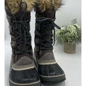 Sorel Women's Winter Joan Of Arctic Boots‎ Grey Suede Faux fur Size 7 NL1540-051